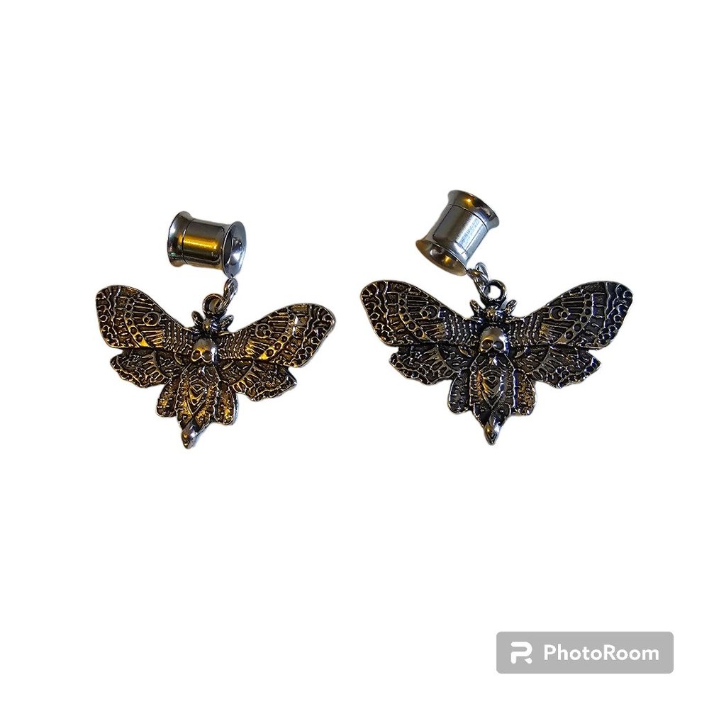 0G Tunnel Gauge Dangle Moth Earrings